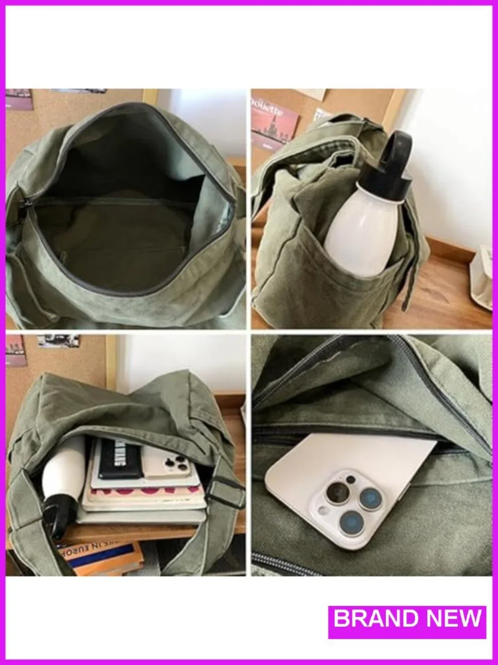 Canvas Messenger Bag Large Crossbody Shoulder Bag with Multiple Pockets for